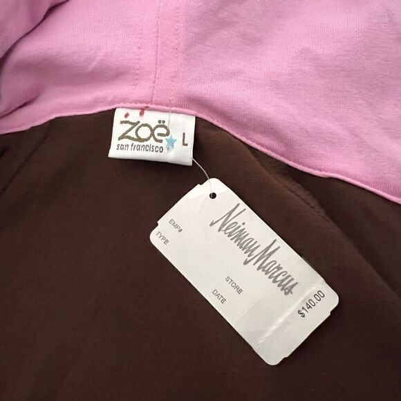 Zoe NWT San Francisco Neiman’s Dark Brown Pink Full Zip Hooded Jacket Size Large - Picture 4 of 13